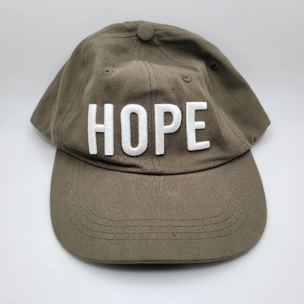Olive Green With White Embroidered Hope Adjustable Baseball Cap
